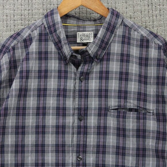 Threads & Heirs Shirt Men 2XL Gray Plaid Button Down Long Sleeve Collared Cotton - Picture 6 of 9